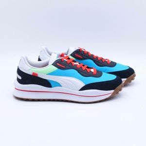 NEW Puma Men's Style Rider Skies Sneakers 380576-01 Scuba Blue/Black/Red